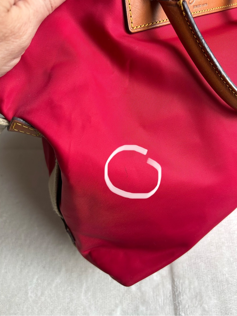 Dooney & Bourke Red Nylon Tote with Tan Leather Trim - Picture 6 of 7